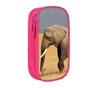 MKNAZ African Animal Elephant Printed Pencil Case Pen Bag Double-Layer Pen Pouch Organizer for Student Artists School Office College, Pink