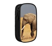 MKNAZ African Animal Elephant Printed Pencil Case Pen Bag Double-Layer Pen Pouch Organizer for Student Artists School Office College, Black