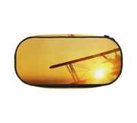 MKNAZ Aircraft Plane at Sunset Printed Pencil Case & Makeup Pouch Oxford Fabric Stationery Pouch Unisex Pencil Box for School/Office/Travel
