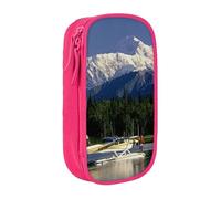 MKNAZ Airplane on Lake Printed Pencil Case Pen Bag Double-Layer Pen Pouch Organizer for Student Artists School Office College, Pink