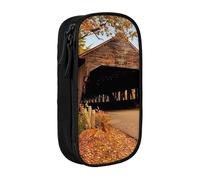 MKNAZ Albany Covered Bridge Printed Pencil Case Pen Bag Double-Layer Pen Pouch Organizer for Student Artists School Office College, Black
