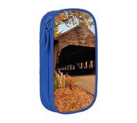 MKNAZ Albany Covered Bridge Printed Pencil Case Pen Bag Double-Layer Pen Pouch Organizer for Student Artists School Office College, Blue