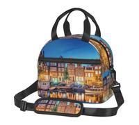 MKNAZ Amsterdam Night View Printed Insulated Lunch Bag, Reusable Cooler Tote Lightweight Waterproof Lunch Tote Bag for Work, School, Travel & Outdoor Activities