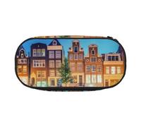 MKNAZ Amsterdam Night View Printed Pencil Case & Makeup Pouch Oxford Fabric Stationery Pouch Unisex Pencil Box for School/Office/Travel