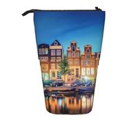 MKNAZ Amsterdam Night View Printed Telescopic Pencil Case Stand Up Pen Bag, Cute Pencil Organizer Portable Pencil Bag Suitable for School Office