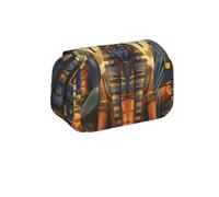 MKNAZ Ancient Egypt Tribe Series Prints Flip Pencil Case - Double-Layer Large Capacity Pen Organizer with Dual Zippers - for Students, Artists & Travelers