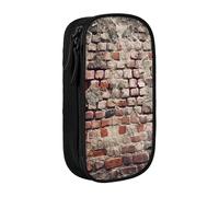 MKNAZ Ancient Worn Brick Wall Printed Pencil Case Pen Bag Double-Layer Pen Pouch Organizer for Student Artists School Office College, Black