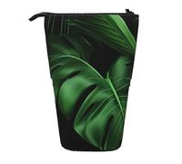 MKNAZ Banana Leaf Green Printed Telescopic Pencil Case Stand Up Pen Bag, Cute Pencil Organizer Portable Pencil Bag Suitable for School Office