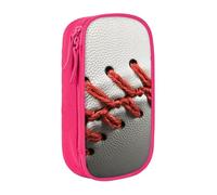 MKNAZ Baseball Lace Close Up Printed Pencil Case Pen Bag Double-Layer Pen Pouch Organizer for Student Artists School Office College, Pink