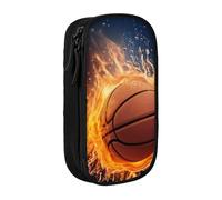 MKNAZ Basketball on Fire and Water Flame Splashing Printed Pencil Case Pen Bag Double-Layer Pen Pouch Organizer for Student Artists School Office College, Black