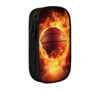 MKNAZ Basketball on Fire Flame Splashing Printed Pencil Case Pen Bag Double-Layer Pen Pouch Organizer for Student Artists School Office College, Black