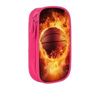 MKNAZ Basketball on Fire Flame Splashing Printed Pencil Case Pen Bag Double-Layer Pen Pouch Organizer for Student Artists School Office College, Pink