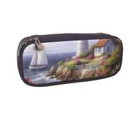 MKNAZ Beacon Painting Printed Pu Leather Pencil Case Box Flip Pen Bag and Makeup Cosmetic Holder for Girls Boys School Students