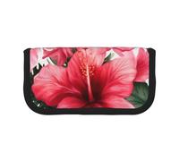 MKNAZ Beautiful Hibiscus Flower Printed Canvas Pencil Case Large Capacity Pen Pouch Stationery Organiser, Makeup Cosmetic Bag for School Office Travel, Student Gifts