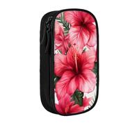 MKNAZ Beautiful Hibiscus Flower Printed Pencil Case Pen Bag Double-Layer Pen Pouch Organizer for Student Artists School Office College, Black