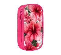 MKNAZ Beautiful Hibiscus Flower Printed Pencil Case Pen Bag Double-Layer Pen Pouch Organizer for Student Artists School Office College, Pink