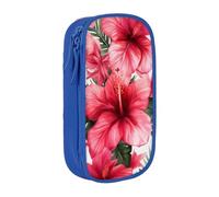 MKNAZ Beautiful Hibiscus Flower Printed Pencil Case Pen Bag Double-Layer Pen Pouch Organizer for Student Artists School Office College, Blue