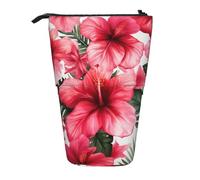 MKNAZ Beautiful Hibiscus Flower Printed Telescopic Pencil Case Stand Up Pen Bag, Cute Pencil Organizer Portable Pencil Bag Suitable for School Office