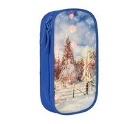 MKNAZ Beautiful Landscape Trees Snow Flakes Printed Pencil Case Pen Bag Double-Layer Pen Pouch Organizer for Student Artists School Office College, Blue