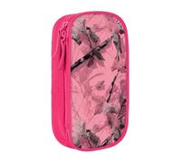 MKNAZ Beautiful Leaves Camouflage Printed Pencil Case Pen Bag Double-Layer Pen Pouch Organizer for Student Artists School Office College, Pink