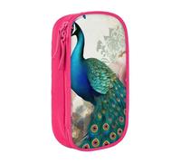 MKNAZ Beautiful Peacock and Floral Printed Pencil Case Pen Bag Double-Layer Pen Pouch Organizer for Student Artists School Office College, Pink