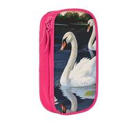 MKNAZ Beautiful White Swans on The Lake Printed Pencil Case Pen Bag Double-Layer Pen Pouch Organizer for Student Artists School Office College, Pink