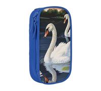 MKNAZ Beautiful White Swans on The Lake Printed Pencil Case Pen Bag Double-Layer Pen Pouch Organizer for Student Artists School Office College, Blue