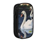 MKNAZ Beautiful White Swans on The Lake Printed Pencil Case Pen Bag Double-Layer Pen Pouch Organizer for Student Artists School Office College, Black
