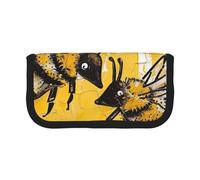 MKNAZ Bee Love Honey Printed Canvas Pencil Case Large Capacity Pen Pouch Stationery Organiser, Makeup Cosmetic Bag for School Office Travel, Student Gifts