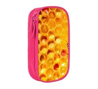 MKNAZ Bee On Honeycomb Printed Pencil Case Pen Bag Double-Layer Pen Pouch Organizer for Student Artists School Office College, Pink