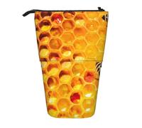 MKNAZ Bee On Honeycomb Printed Telescopic Pencil Case Stand Up Pen Bag, Cute Pencil Organizer Portable Pencil Bag Suitable for School Office