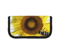 MKNAZ bee & Sunflowers Printed Canvas Pencil Case Large Capacity Pen Pouch Stationery Organiser, Makeup Cosmetic Bag for School Office Travel, Student Gifts