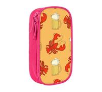 MKNAZ Beer and Crawfish Pattern Printed Pencil Case Pen Bag Double-Layer Pen Pouch Organizer for Student Artists School Office College, Pink