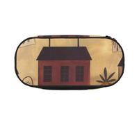 MKNAZ Beige Brown House and Fruit Printed Pencil Case & Makeup Pouch Oxford Fabric Stationery Pouch Unisex Pencil Box for School/Office/Travel