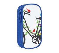MKNAZ Birds Flowers on Bikes Printed Pencil Case Pen Bag Double-Layer Pen Pouch Organizer for Student Artists School Office College, Blue