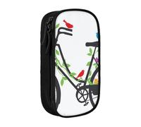MKNAZ Birds Flowers on Bikes Printed Pencil Case Pen Bag Double-Layer Pen Pouch Organizer for Student Artists School Office College, Black