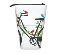 MKNAZ Birds Flowers on Bikes Printed Telescopic Pencil Case Stand Up Pen Bag, Cute Pencil Organizer Portable Pencil Bag Suitable for School Office