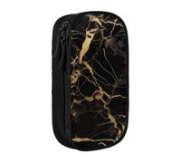 MKNAZ Black Gold Marble Printed Pencil Case Pen Bag Double-Layer Pen Pouch Organizer for Student Artists School Office College, Black