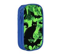 MKNAZ Black Green Ghost Horror Halloween Printed Pencil Case Pen Bag Double-Layer Pen Pouch Organizer for Student Artists School Office College, Blue