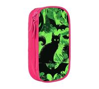 MKNAZ Black Green Ghost Horror Halloween Printed Pencil Case Pen Bag Double-Layer Pen Pouch Organizer for Student Artists School Office College, Pink
