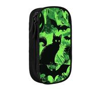 MKNAZ Black Green Ghost Horror Halloween Printed Pencil Case Pen Bag Double-Layer Pen Pouch Organizer for Student Artists School Office College, Black