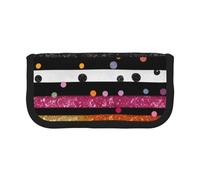 MKNAZ Black White Glitter Rainbow Polka Dot Stripe Printed Canvas Pencil Case Large Capacity Pen Pouch Stationery Organiser, Makeup Cosmetic Bag for School Office Travel, Student Gifts
