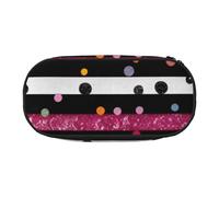 MKNAZ Black White Glitter Rainbow Polka Dot Stripe Printed Pencil Case & Makeup Pouch Oxford Fabric Stationery Pouch Unisex Pencil Box for School/Office/Travel