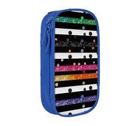 MKNAZ Black White Glitter Rainbow Polka Dot Stripe Printed Pencil Case Pen Bag Double-Layer Pen Pouch Organizer for Student Artists School Office College, Blue