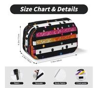 MKNAZ Black White Glitter Rainbow Polka Dot Stripe Prints Flip Pencil Case - Double-Layer Large Capacity Pen Organizer with Dual Zippers - for Students, Artists & Travelers