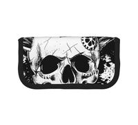 MKNAZ Black White Punk Skull Printed Canvas Pencil Case Large Capacity Pen Pouch Stationery Organiser, Makeup Cosmetic Bag for School Office Travel, Student Gifts