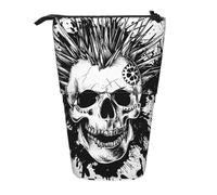 MKNAZ Black White Punk Skull Printed Telescopic Pencil Case Stand Up Pen Bag, Cute Pencil Organizer Portable Pencil Bag Suitable for School Office