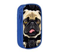 MKNAZ Black Yellow Pug Printed Pencil Case Pen Bag Double-Layer Pen Pouch Organizer for Student Artists School Office College, Blue