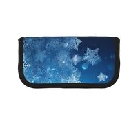 MKNAZ Blue Christmas Snowflake Printed Canvas Pencil Case Large Capacity Pen Pouch Stationery Organiser, Makeup Cosmetic Bag for School Office Travel, Student Gifts