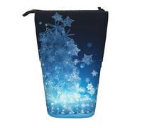 MKNAZ Blue Christmas Snowflake Printed Telescopic Pencil Case Stand Up Pen Bag, Cute Pencil Organizer Portable Pencil Bag Suitable for School Office